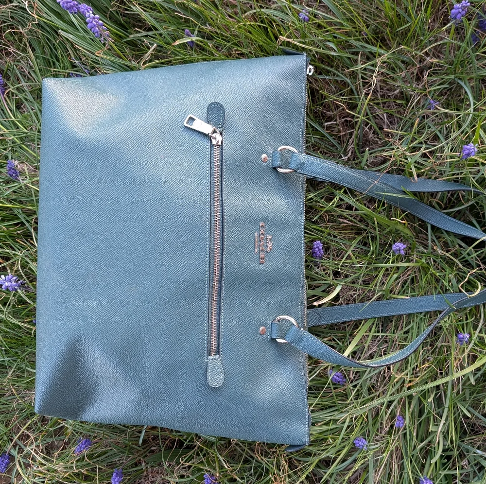 🥰EUC Coach #79608 Zip Top Teal Saffiano Leather Oversized Shoulder Tote Bag - Picture 15 of 16